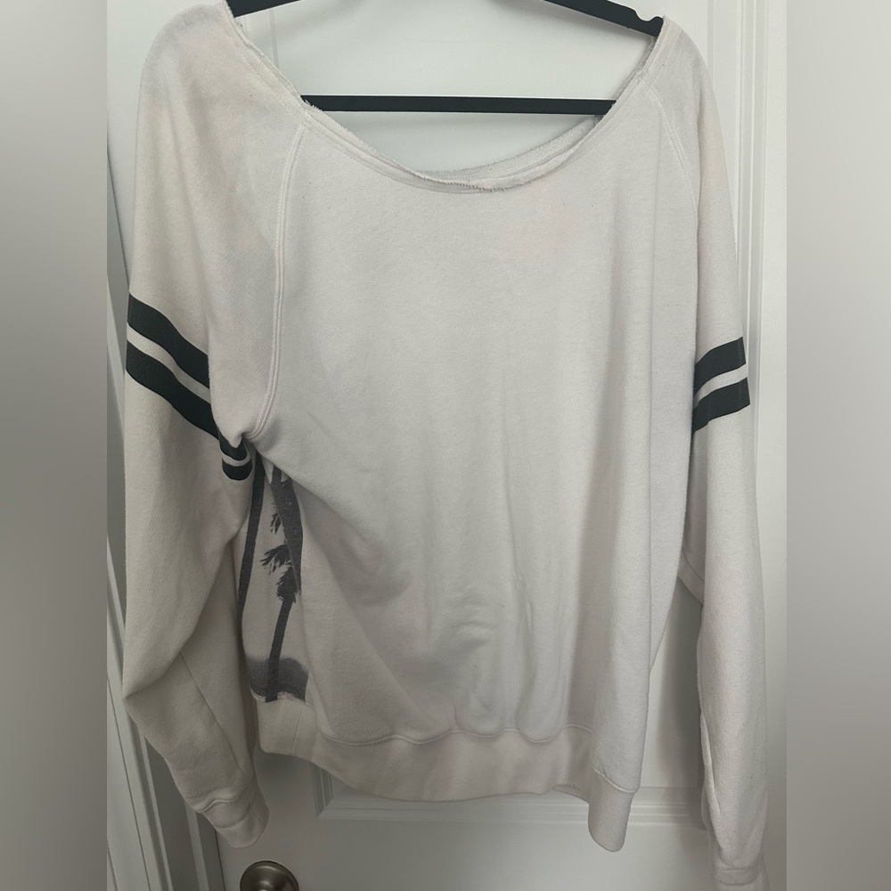PINK White Palm Tree Off-Shoulder Sweatshirt - Picture 3 of 5